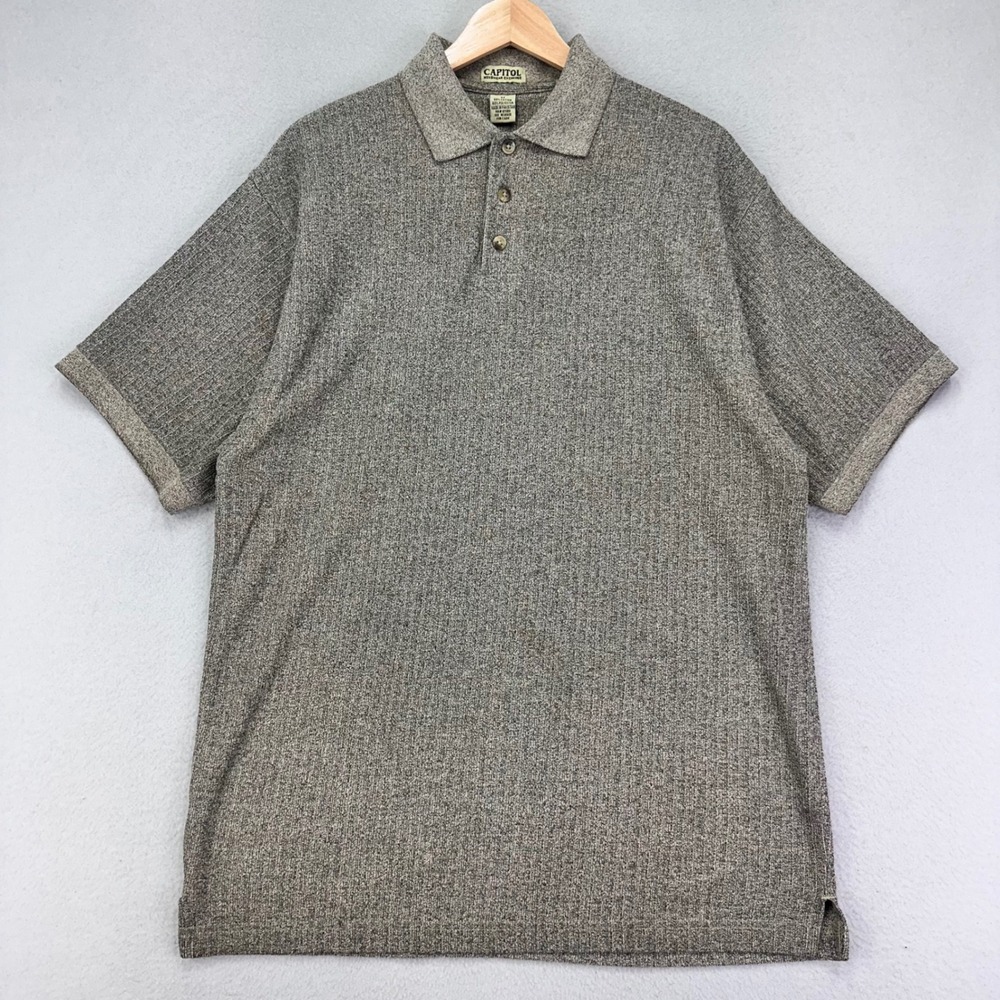 VTG Capitol Polo‎ Shirt Mens Medium Brown Ribbed Short Sleeve Cotton Blend 90s